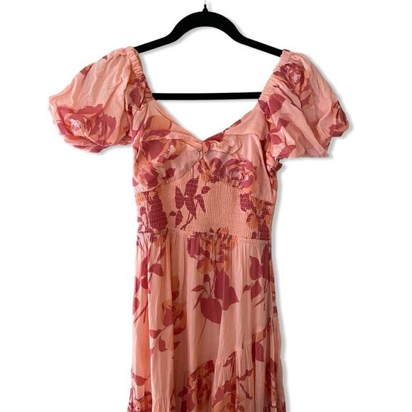 NWT Free People Sundrenched Short Sleeve Maxi Dress in pink combo cotton M - Picture 7 of 14